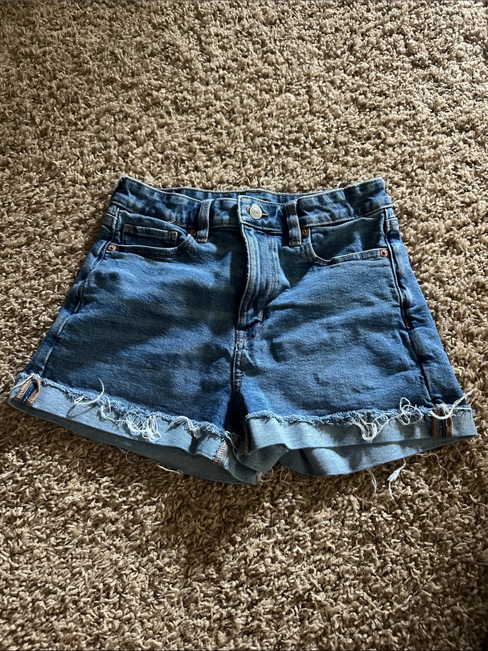American Eagle Outfitters Dark Blue Frayed Hem Denim Shorts